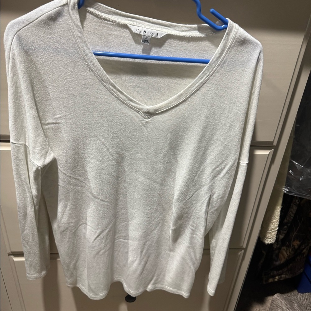 CAbi Cream Long Sleeve V-Neck Top